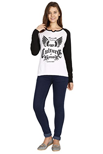 Image of FLEXIMAA Women's Cotton Printed Raglan Full Sleeve Grey Melange Charcoal & Color T-Shirt Size - Pack of 2