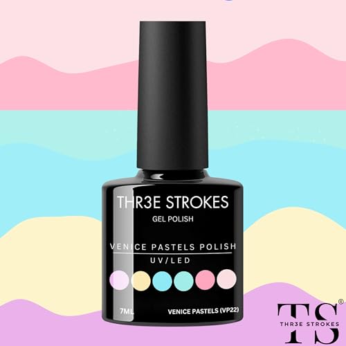 Image of THR3E STROKES Gel Nail Polish Set Gel Polish Orange Hot Pink Blue Yellow Green Purple Vibrant Spring Summer Gel Polish 7ML (UV /LED LIGHT REQUIRED) (VENICE PASTELS (VP22), 7.5ML)