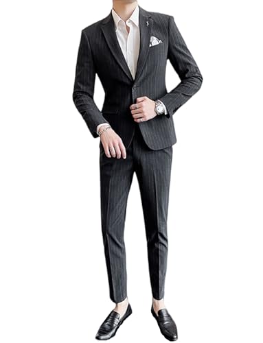 Men's Stripe Suit One Button Formal Business Tuxedos Notch Lapel Jacket Pants