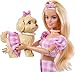 Barbie Twinning Looks Doll with Pet Dog in Matching Pink Gingham Clothes and Accessories for Both Like Sunglasses, Necklaces and Bows, Blonde
