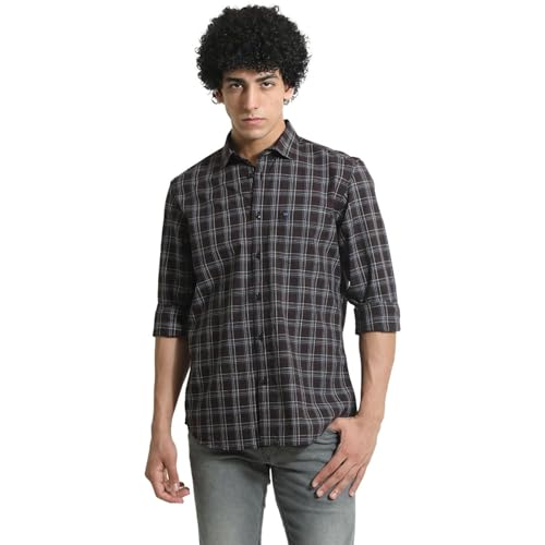 Image of BASICS 100% Cotton Checked Shirt for Men | Slim Fit | Everyday Smart Casual Wear | Full Sleeve