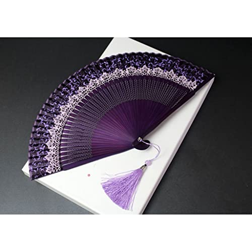 XVBGTRW Color changing crown fan women's folding lace color fashion photography Green Black(E)