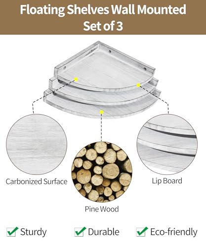 Petrala Corner Shelf Hanging Wall Mounted White Floating Shelves Rustic Corner Wall Shelf for Display Storage Decor Plant Set of 3 Shelving Unit for Bathroom Living Room Bedroom Kitchen - Image 4