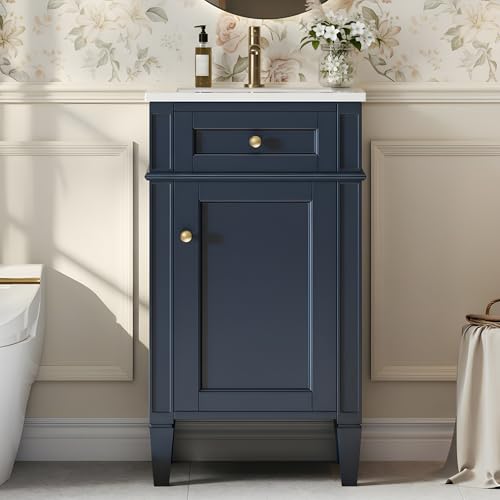 Marzzi 18 Bathroom Vanity with Sink Modern Single Sink Bathroom Vanity with Storage Cabinet Adjustable Shelf Solid Wood Frame Painted Finish