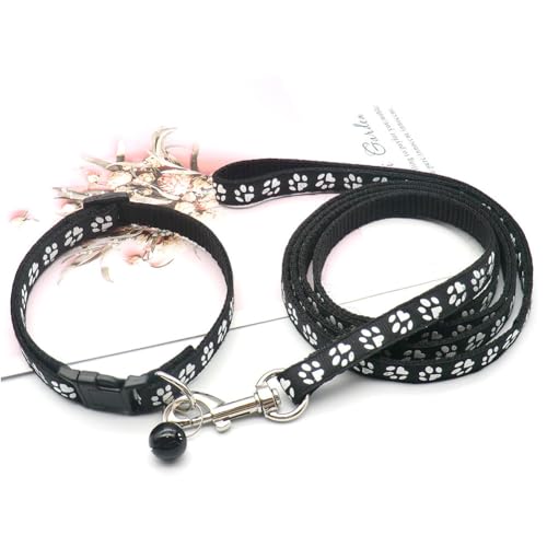Verstellbares Welpenhalsband und Leine, weiches Halsband mit Pfotenabdruck für kleine und mittelgroße Hunde und Katzen