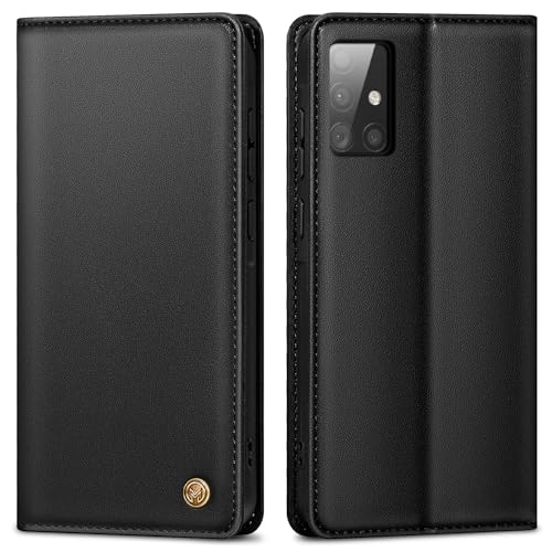 Handyhülle für Samsung Galaxy A51 Hülle, Premium Lederhülle Schutzhülle Tasche für Samsung A51 Hülle Wallet Kartenfach Standfunktion Flip Hülle für Galaxy A51 Klappbar, Schwarz