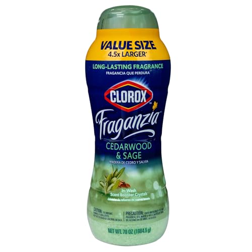 Clorox Fraganzia Laundry Scent Booster Crystals in Cedarwood & Sage Scent - Scented In-Wash Freshener Beads for Fresh, Clean, Great Smelling Clothes and Linens, 70 Oz