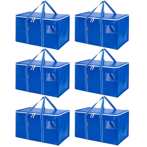 Image of BALEINE 6-Pack Oversized Moving Bags with Reinforced Handles, Heavy-Duty Storage Tote for Clothes, Moving Supplies (Royal Blue, 6-Pack)