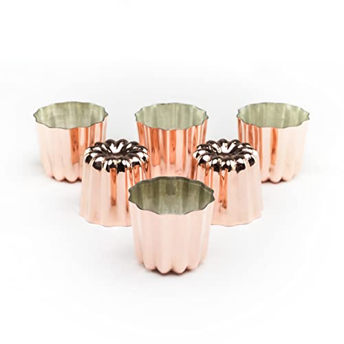Hakart Set of 6 Copper Canele Molds 2.1 Inch, Traditional Size French Caneles, Nonstick Pastry Caneles