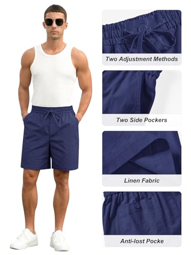 Image of RQP Mens Cotton Linen Shorts Casual Drawstring 7inch Inseam Shorts Stretch Summer Beach Wear