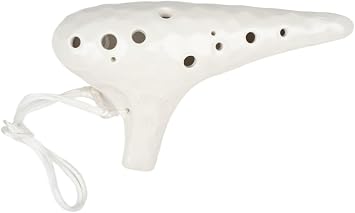 TNG Ocarina Musical Instrument Alto/C / AC / 12 Holes/ Emerald Premium Ocarina Tube Wind Band with Strap Glazed Finish Wave Pattern White