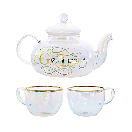 Luxury Gin and Tonic Gift Set, Rainbow Tinted Borosilicate Glass Teapot with Glasses, 28oz G&Tea Infuser with Filter Basket, Add Flavour To Your Gin â€“ For Cocktails or Loose Leaf Tea by Root7