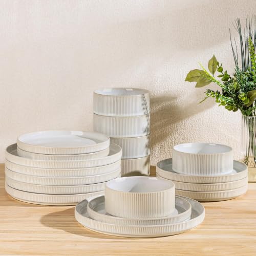 Image of TheTerra Ceramic Dinnerware Set for 6, 18-Piece Plates and Bowls Set