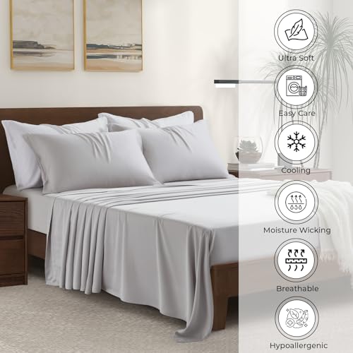 Image of Split King Size Sheet Set | 2 Fitted Sheets for Sleep Number & Adjustable Beds | Organically Grown | Ultra Soft & Cooling |100% Viscose | 17 inch Deep Pocket [Dove Grey]