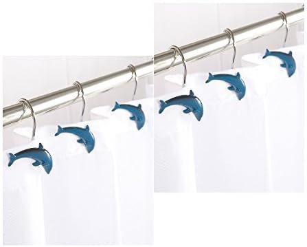 AQUALONA Mr.Caller Dolphin Shower Curtain Hooks Dolphin Fish Set OF 12 Pcs Bath Hooks Porpoise Mainstrem UK