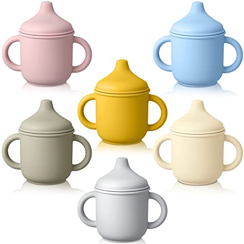 Image of 6 Pcs Silicone Sippy Cups for Baby Over 6 Months, Spill Proof Training Cup 5oz Toddler Cups with Handles and Spout Lid Soft Baby Cup Easy to Grip for Toddlers and Babies, Dishwasher and Microwave Safe