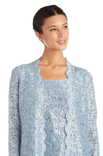 Image of R&M Richards Women's 3-Piece Scallop Glitter Lace Duster Pant Set for Mother of the Bride, Wedding Guest, Cocktail Attire