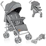 LIONELO Irma Kinderwagen bis 15 kg, Kinderwagen, leichter moderner Kinderwagen mit Liegefunktion, faltbar, große 6-Zoll-Räder, großer Korb, Tasche, Moskitonetz