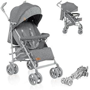 LIONELO Irma Kinderwagen bis 15 kg, Kinderwagen, leichter moderner Kinderwagen mit Liegefunktion, faltbar, große 6-Zoll-Räder, großer Korb, Tasche, Moskitonetz