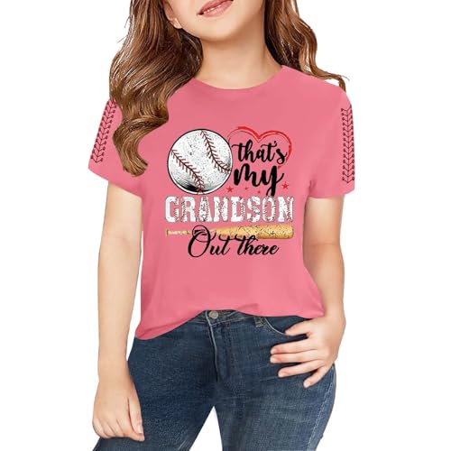 Kids Girls Baseball Printed Trendy Tees Short Sleeve Crewneck T-Shirts Girls Boys Athletic Shirts (Pink #2, 4-5 Years)