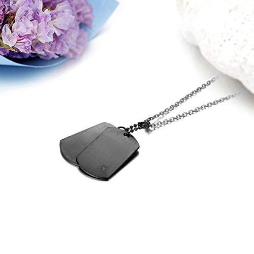 JewelryWe Dog Tag Halskette Herren: Schwarz Edelstahl 2 Glänzend Poliert Erkennungsmarken Hundemarke Anhänger Kette mit Zirkonia Militärische Armee Stil Schmuck Geschenk für Männer