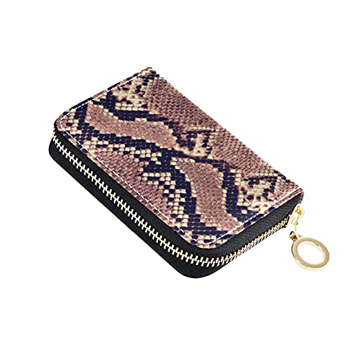 Snake Skin Pink Black Grey Credit Card Coin wallet, RFID Blocking Compact Women Leather Card Holder, Key Change Organizer, Zipper Purse Clutch Pouch Pocket