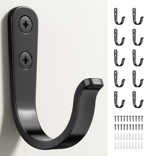 jockcaras 10Pcs Wall Hooks for Bathroom, Kitchen, Closet, and Garage - Black Metal Hooks for Hanging...