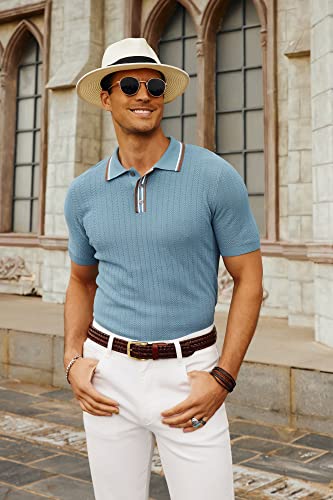 PJ PAUL JONES Mens Knitted Polo Shirts Short Sleeve Textured Pullover Golf Polo T Shirts2