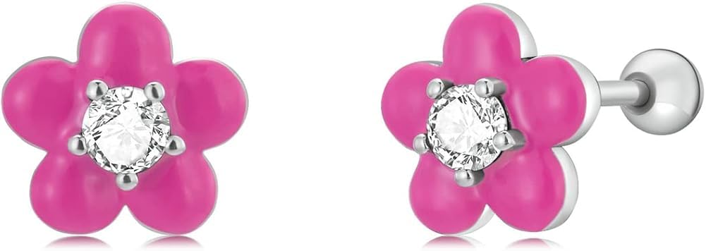 YCTTKDD Sterlingsilber-Schmuck, 925er-Sterlingsilber, rosafarbene Blumen-Ohrstecker, blühende Blumen mit brillanten CZ-Ohrsteckern für Frauen, Schmuckgeschenk
