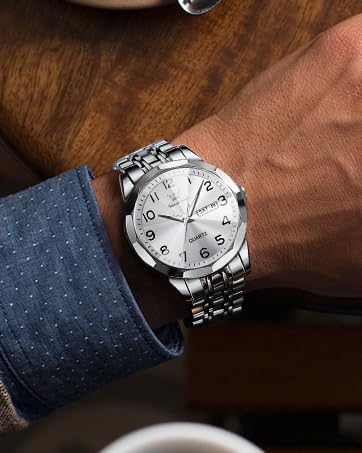 OLEVS Watches for Men Business Dress Diamond Analog Quartz Big Face Luxury Classic Stainless Steel Waterproof Luminous Two Tone Wristwatch