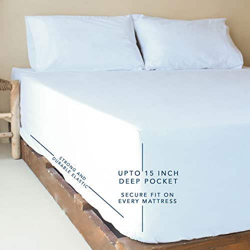 Craftsworth 100% Cotton Percale Fitted Sheet Twin Size White Fitted Sheet Only Cool Crisp Deep Pocket Fitted Sheet Soft Silky Hotel Luxury Quality #TOP1