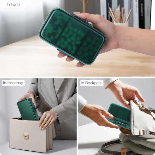 Image of FYY Travel Pill Organizer, Large Weekly Medicine Pill Organizer-Green