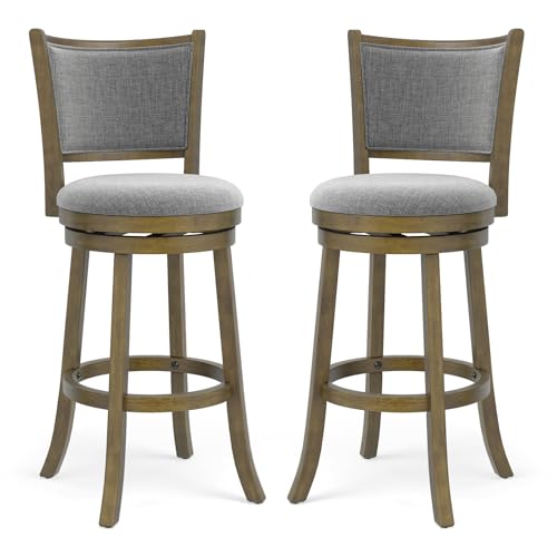 Juego de 2 butacos altos para barra de 30 pulgadas de GIANTEX, butacas giratorias con estructura de madera de caucho, asiento tapizado y reposapiés, para isla de cocina, café o pub miniatura 1