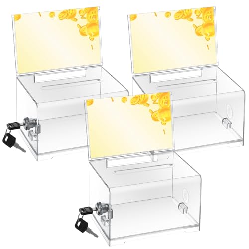 Meyeyaia 3Pack Clear Acrylic Donation Box with Lock, Ballot Box
