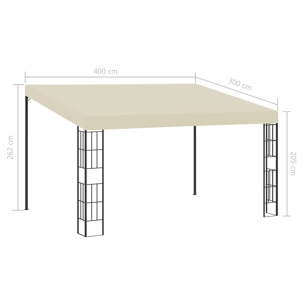 Belvédère Mural 3x4 m Tonnelle Adossée en Acier et Tissu Crème, Pergola de Terrasse pour Jardin et Extérieur, Abri Ombragé avec Structure en Acier et Toit en Polyester