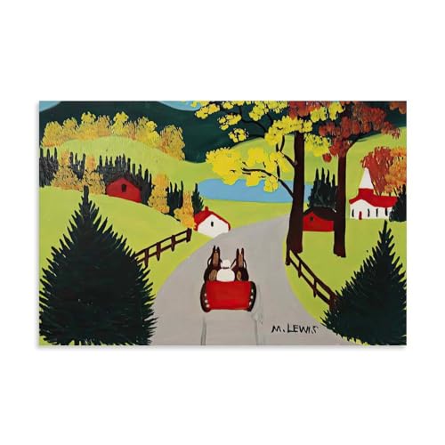 Scène d'automne Maud Lewis affiche pour une décoration murale de style campagne chaleureuse