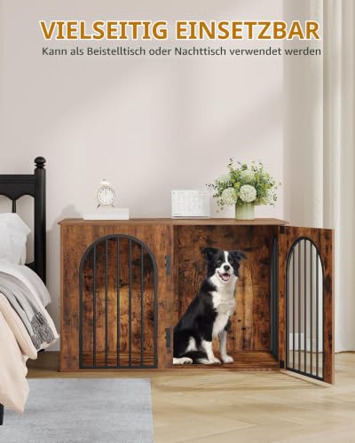 Hzuaneri Hundekäfig Möbel, 108 cm Hundebox Möbel, 3 Türen, Vintagebraun
