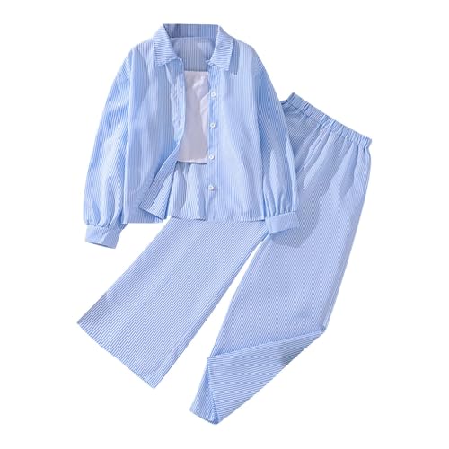 Kids Fall Coats Pants Sets 2pc Striped Button-Down Jacket Coats and Baggy Wide Leg Long Pants Outfits for Boys Girls