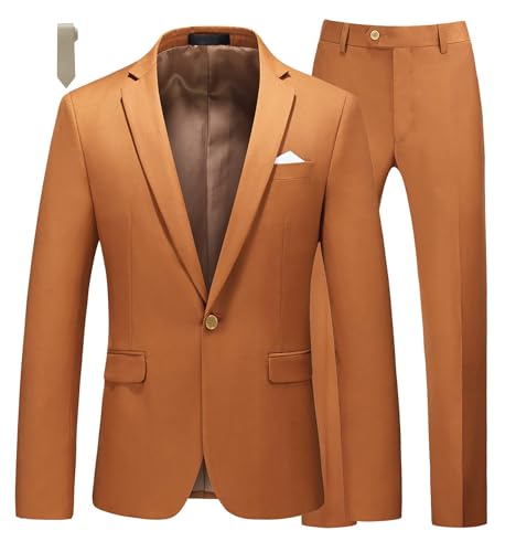 MOGU Suits for Men, 2-Piece Tuxedo Set with 1-Button Jacket, Pants for Formal Events, Blazer 42/Pants 38 (42, Brown)