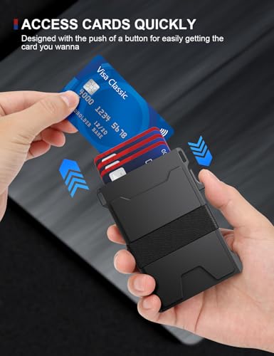 Slim Card Holder Wallet for Men, Upgrade Minimalist Metal Pop Up Wallets, Ultra-Thin Design, Smart Wallet for Men, Front Pocket RFID Blocking Wallets, Holds 12+ Cards Plus Cash (Black)2
