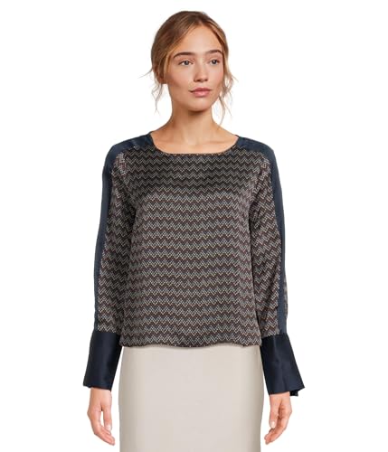 Vince Camuto Women's Crew Neck Extended Shoulder Long Sleeve Blouse with Wide Cuff