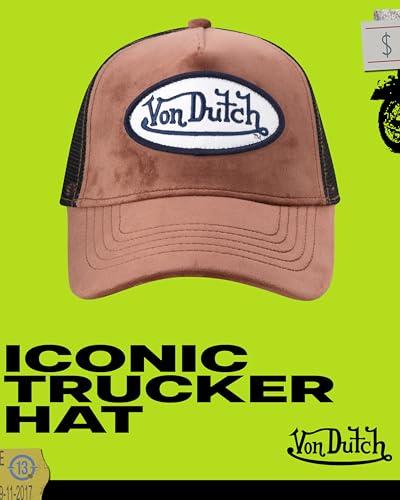 Image of Von Dutch Unisex Trucker Hat - Velvet Curved Bill Mesh Back Retro Classic Adjustable Snapback Baseball Cap for Men and Women