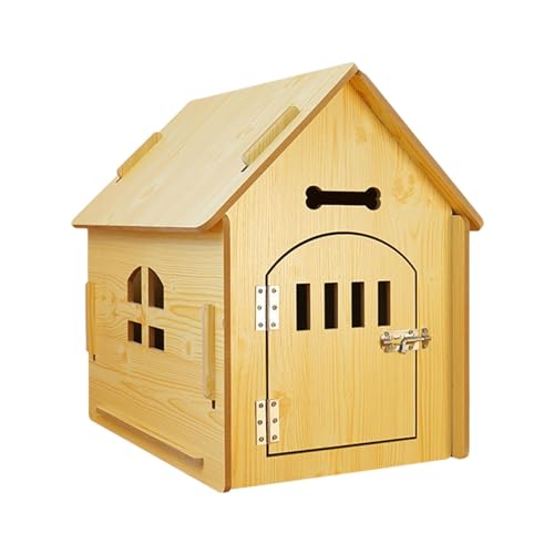 KLKCMS 取り外し可能な屋根付き木製ペットハウス 木製 組み立て簡単 犬小屋 スリーピングネスト 猫 ハムスター 中型犬 子犬用, 40cm×39cm×45cm