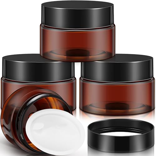 Patelai 4 Pack Amber Glass Jars with Lids, 1 oz Thick Amber Round Glass Jars for Travel Storage Makeup Beauty Products Face, Leakproof and Dishwasher Safe