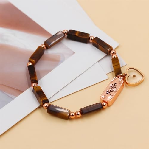 Image of Elastic Faith Bracelet for Women, Adjustable 7 inch Natural Stone Bracelet with Heart Mustard Seed Charm, Spiritual Christian Jewelry for Baptism, Graduation, Religious Celebration YA4856