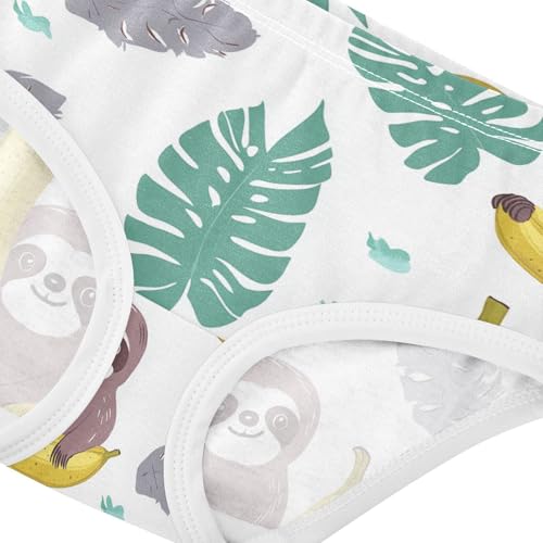 Wusikd Cute Sloths Girls' Underwear Cotton Banana Leaves Girls Briefs Soft Toddler Underwear 2T4