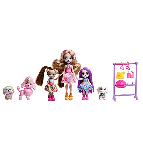 Enchantimals Familia de Perros Muñecas Perro y Sus Hermanas, con Mascotas y Accesorios, Juguete +4 años (Mattel HNV26)