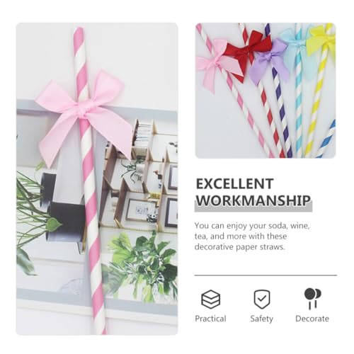 60 Pitillos de Papel Decorativos con Moño Rosa miniatura 6