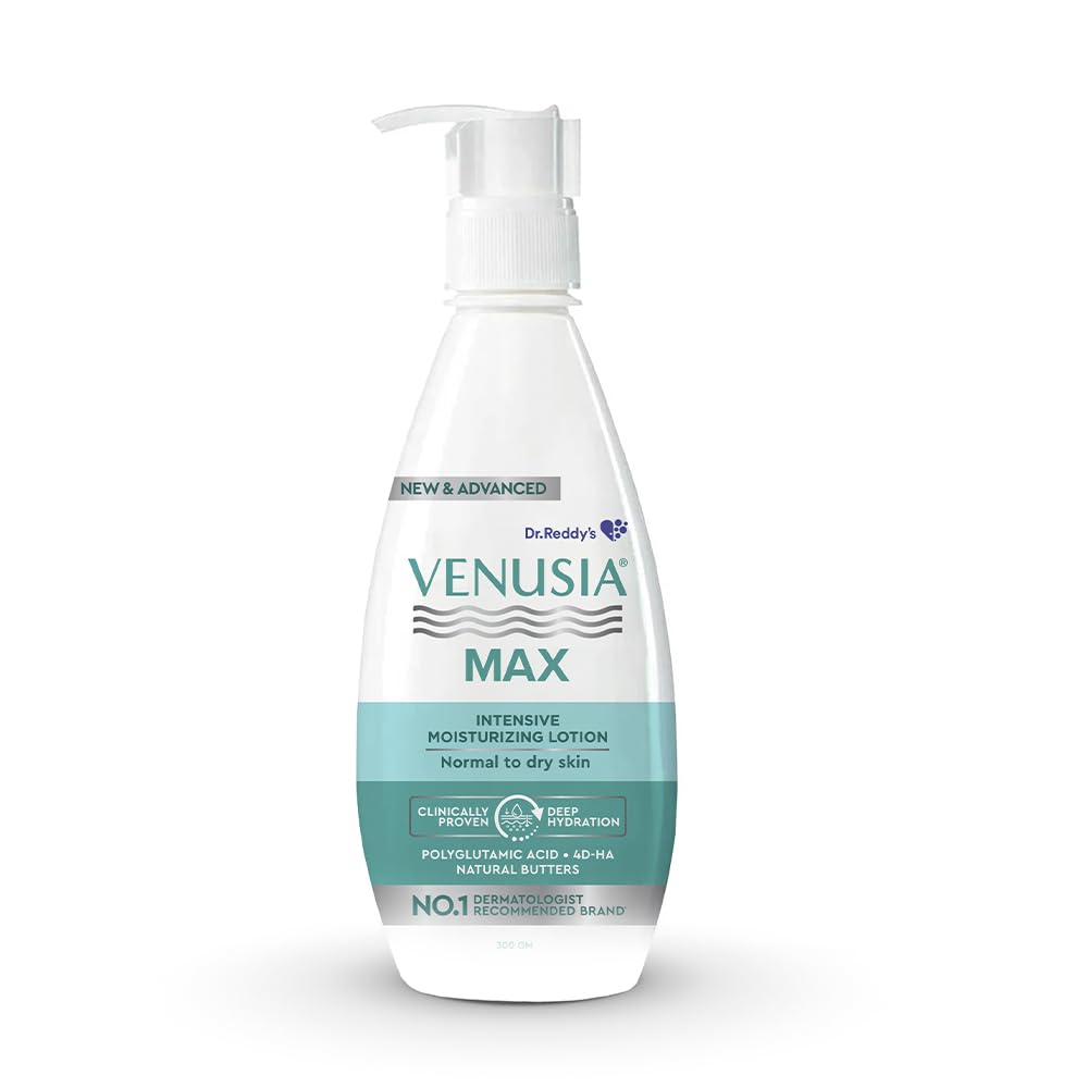 Dr. Reddy’s Venusia Max Intensive Moisturizing Lotion, Everyday use lotion, For All Skin Types, Repairs Dry Skin, Soft and Smooth Skin, Moisturized and Hydrated Skin for Up to 12 Hours, 300gm