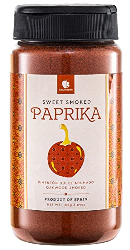Gourmanity Sweet Smoked Paprika Powder, Premium Spanish Paprika Seasoning, Oak Wood Smoked for Adding Depth, Flavor and Color to Your Dishes, Kosher, Gluten Free, Pimenton Dulce Ahumado Gluten 5.64 oz